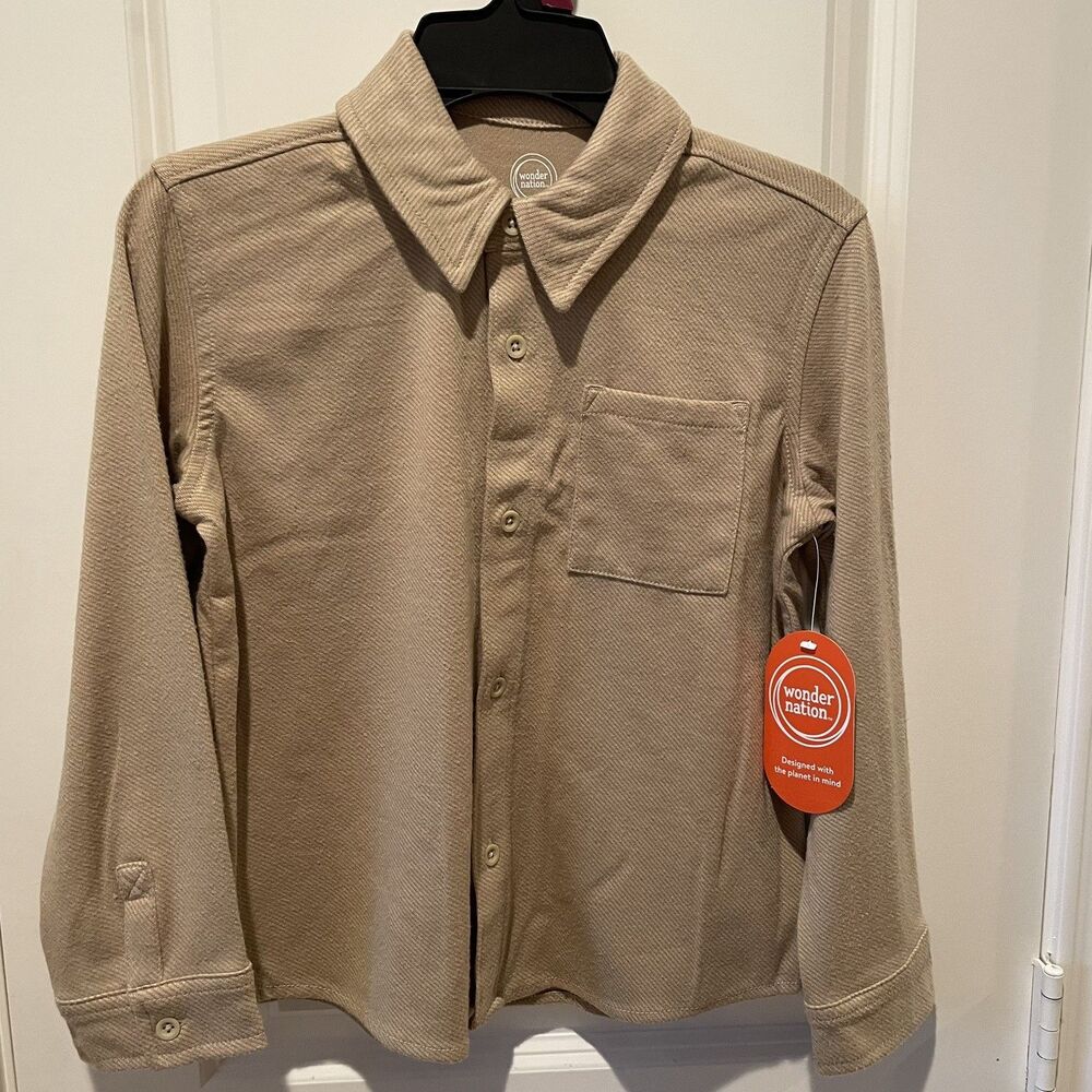 Wonder Nation Boys Button-Up Collared Long Sleeve Shirt Brown size 7 NEW